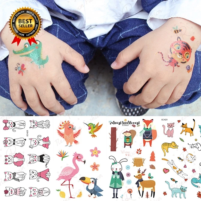 

5 Kinds Kid Toy Cute Animals Cartoon Sticker Waterproof Sweatproof Temporary Tattoo Stickers Decoration Sticker Children Gift, As picture shown