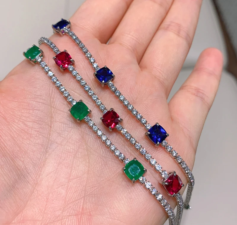 

EYIKA Vintage Emerald Jewelry Brass Jewelry Fusion Square Stone Tennis Bracelets Women, Mix color