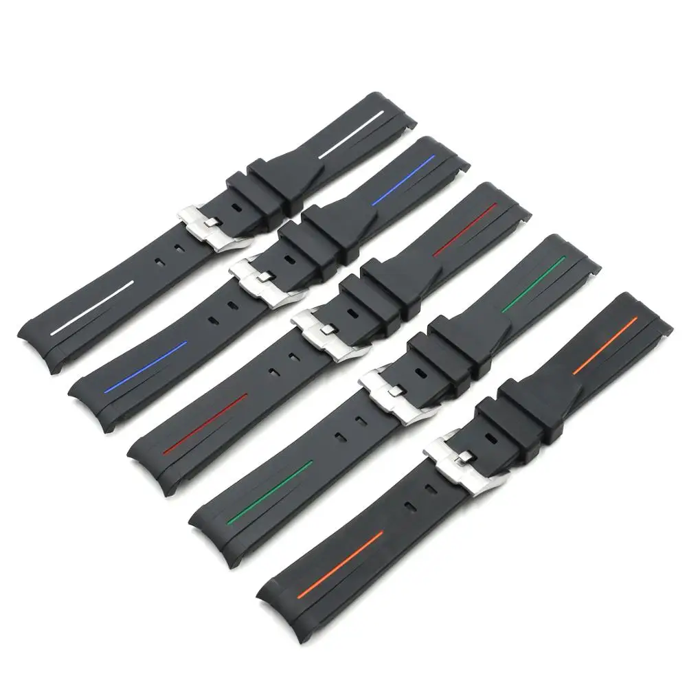 

Custom Classic Curved End Durable Rubber Silicone Watch Strap Band, As picture