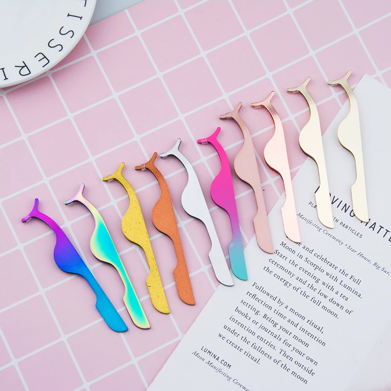 

OEM High Quality Custom Logo Metal Eyelashes Applicator Luxury Stainless Steel Colorful Lashes Tweezers Wholesale Eyelash Tweeze, All kind of color is avalible