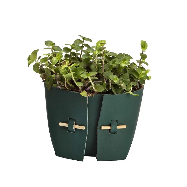 真皮盆鲜花可折叠花盆播种机木制macetas家居装饰