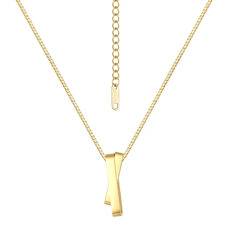 

Latest High Quality 18K Gold Plated Stainless Steel Jewellry Box Chain Oval X Pendant Necklace P213217