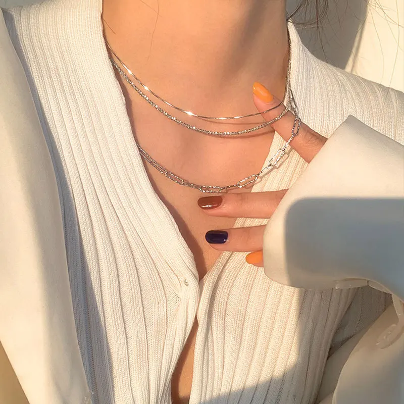 

2021 Trendy Luxury Bling Twisted Rope Chain Choker Necklace 925 Sterling Silver Chain Necklace For Party, Pic