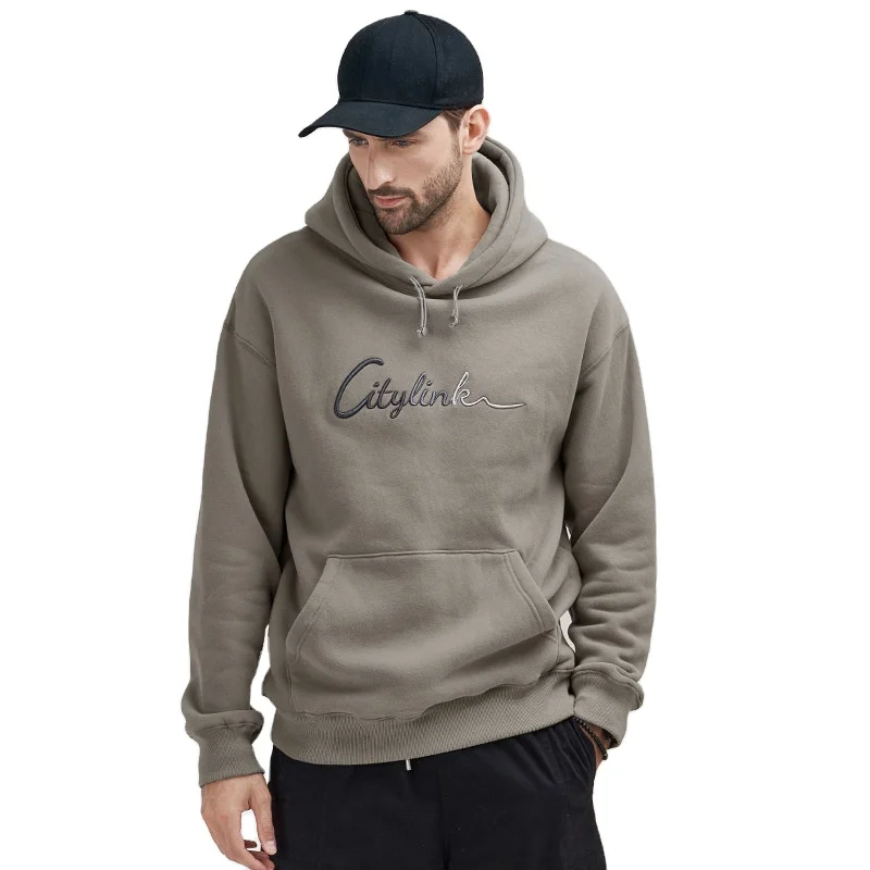 

Autumn/winter new men's fleece hoodie Korean fashion letters embroidered clothes loose casual coat