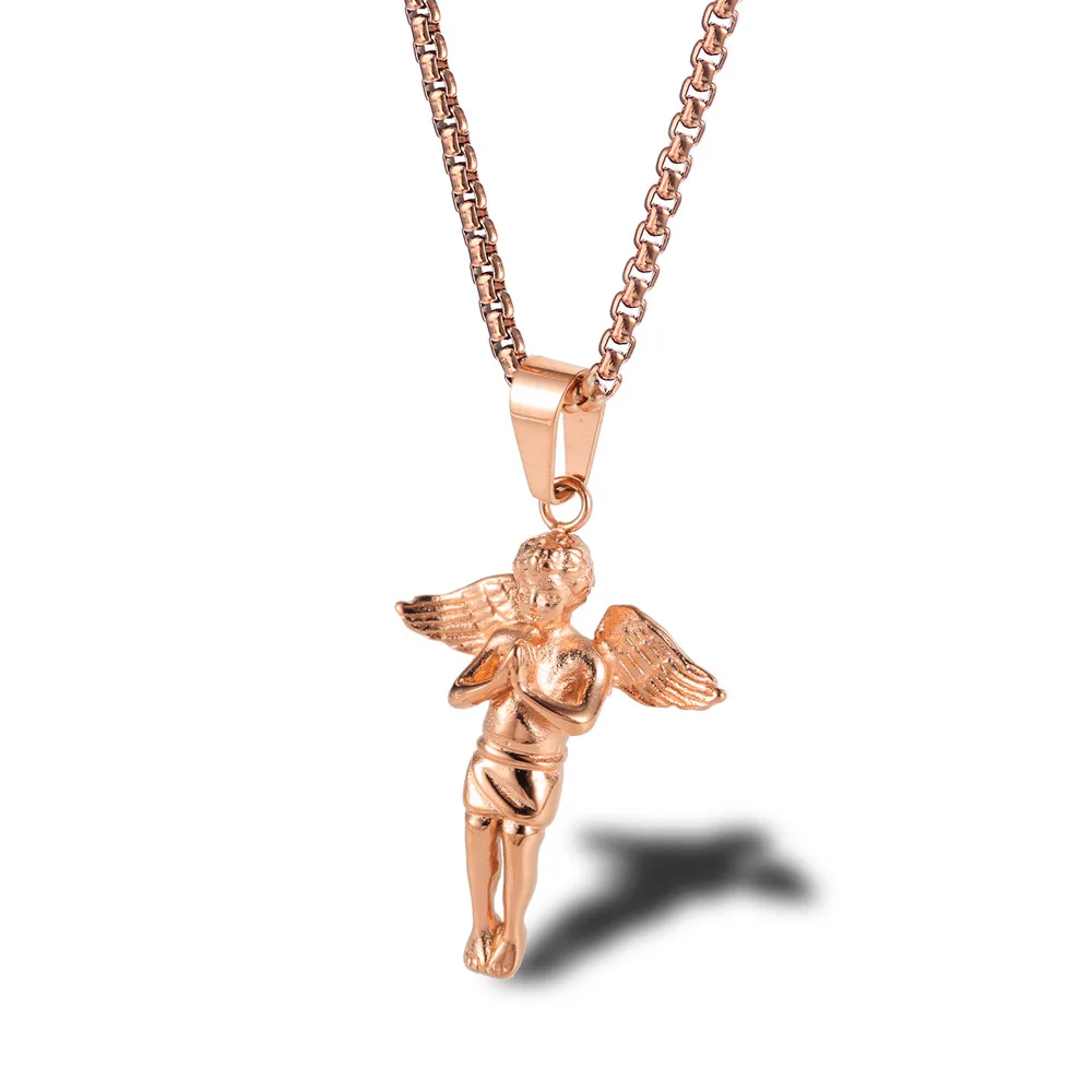 

High Polished Gold Plated Titanium Stainless Steel Pendant Jewelry Angel Wing Necklace, Gold,silver