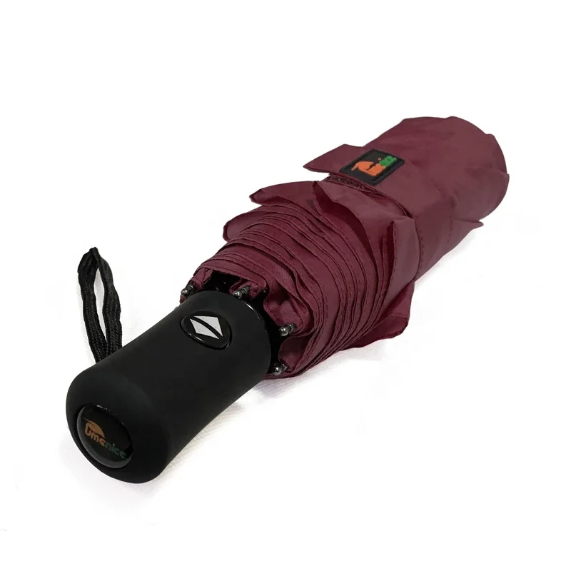 

Wholesale Burgundy Compact Small Windproof Auto Retractable Portable Rain 3 Fold Umbrella