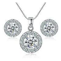 

Fashion Round CZ Crystal Necklace Earrings Silver Plated Crystal Zircon Stud Earrings Wedding Engagement Jewelry Set for Women