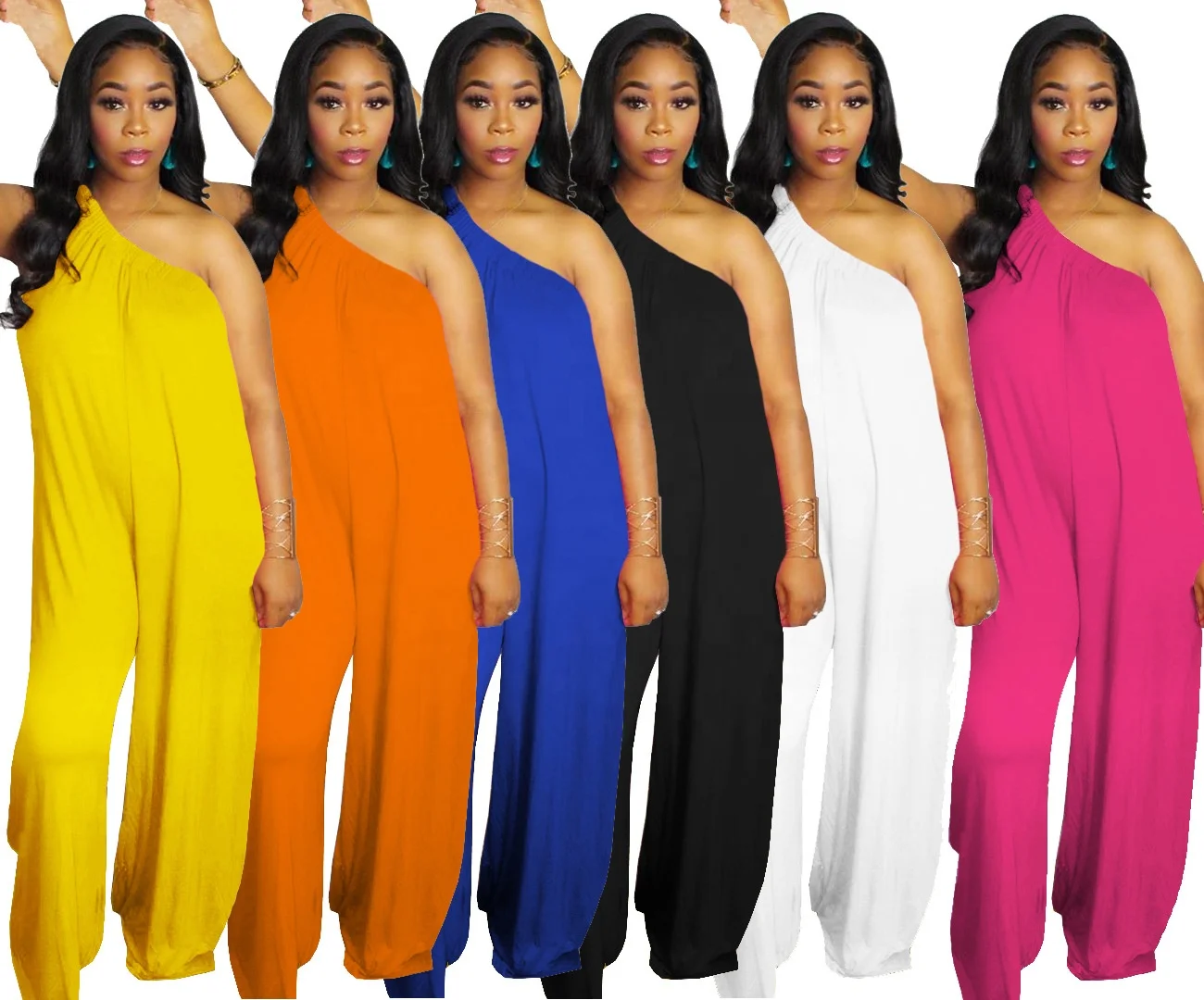 

LW-L8123 Summer Hot Sexy 1 Piece Jumpsuit Rompers 2021 Adults Solid Loose Full Length Wide Legs Pants women jumpers and rompers, Picture color