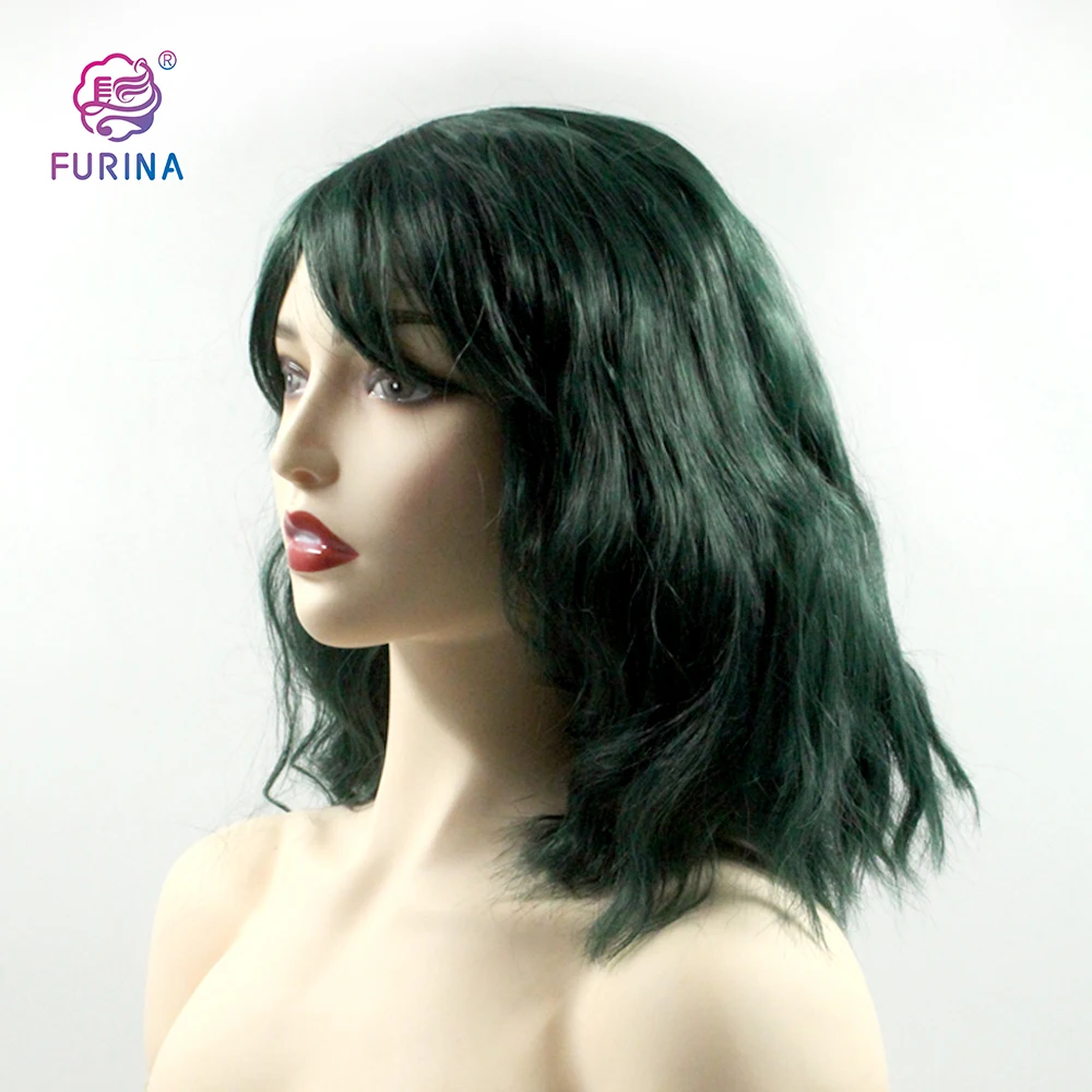 

Cheap premium quality Korea fiber 14inch synthetic bob wigs blue short wavy non lace synthetic wigs