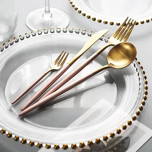 Image of Free Sample Wedding Glass Clear Gold Decorative Plates Gold Charge Plates