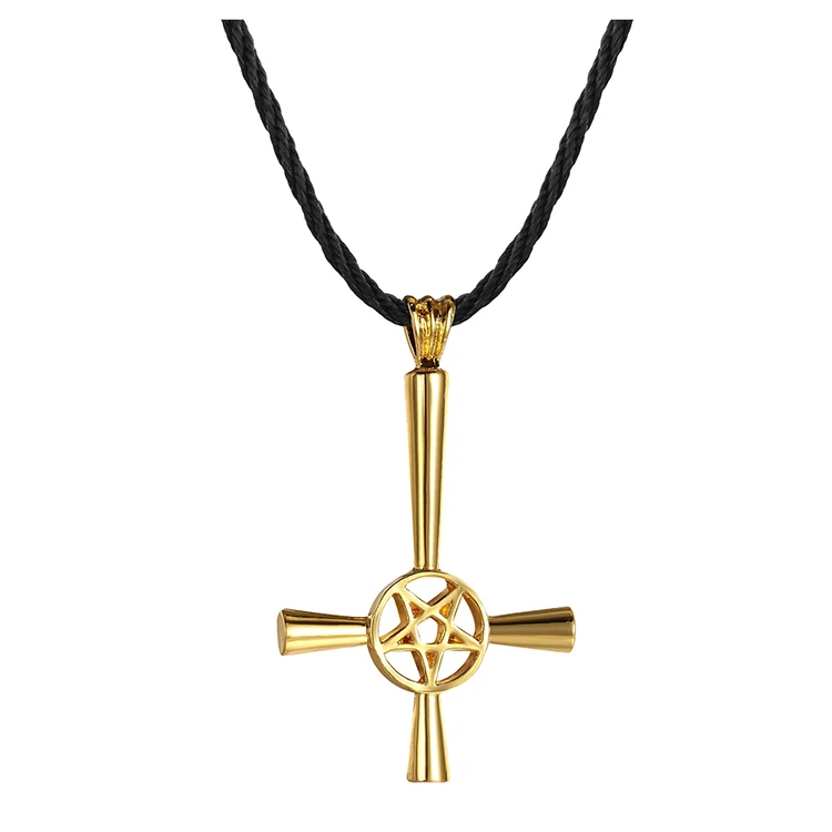 

Satanic Cross Inverted Pentagram Star Church of Satan Vintage Pendant Necklace for Mens Fashion, Antique gold/silver