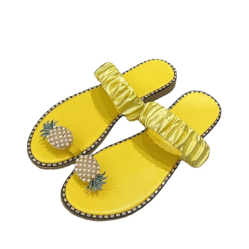 

35-43 Large Size Sandals And Slippers Female Toe Sandals Pineapple Lace Beach Shoes