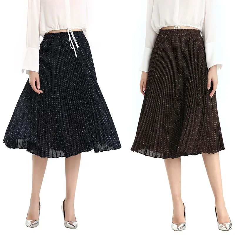 

S076-1 Summer Fall High Quality Fashion New Elegan Print Chiffon Sunray Pleat Casual Girls Women Skirts