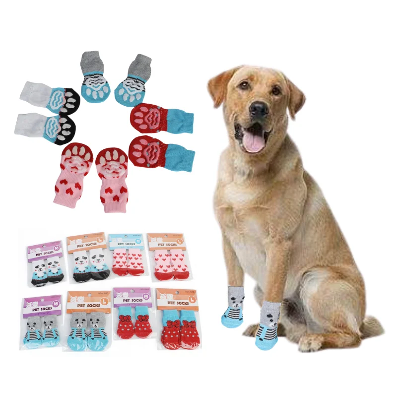 

2022 Wholesale Soft Cotton Dog Socks Anti-Slip Paw Protection Pet Socks for Indoor Wear, Four color as pictures
