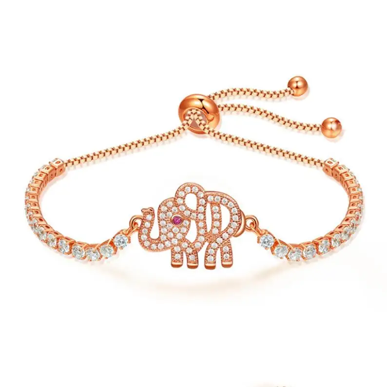 

Gold Plated jewelry Wholesale Elephant Charm Adjustable CZ Diamond Tennis Bracelet For Women