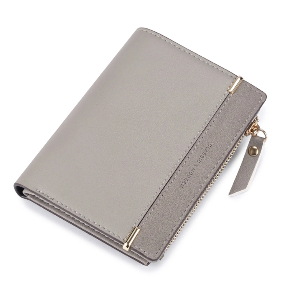

2021 new high-quality high-end short zipper pu leather ladies wallet ladies solid color simple card package.