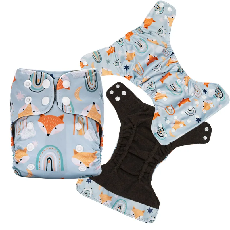 

New design newborn nappy with double gusset pocket cloth diaper bamboo charcoal fabric reusable newborn baby cloth diapers, Printed