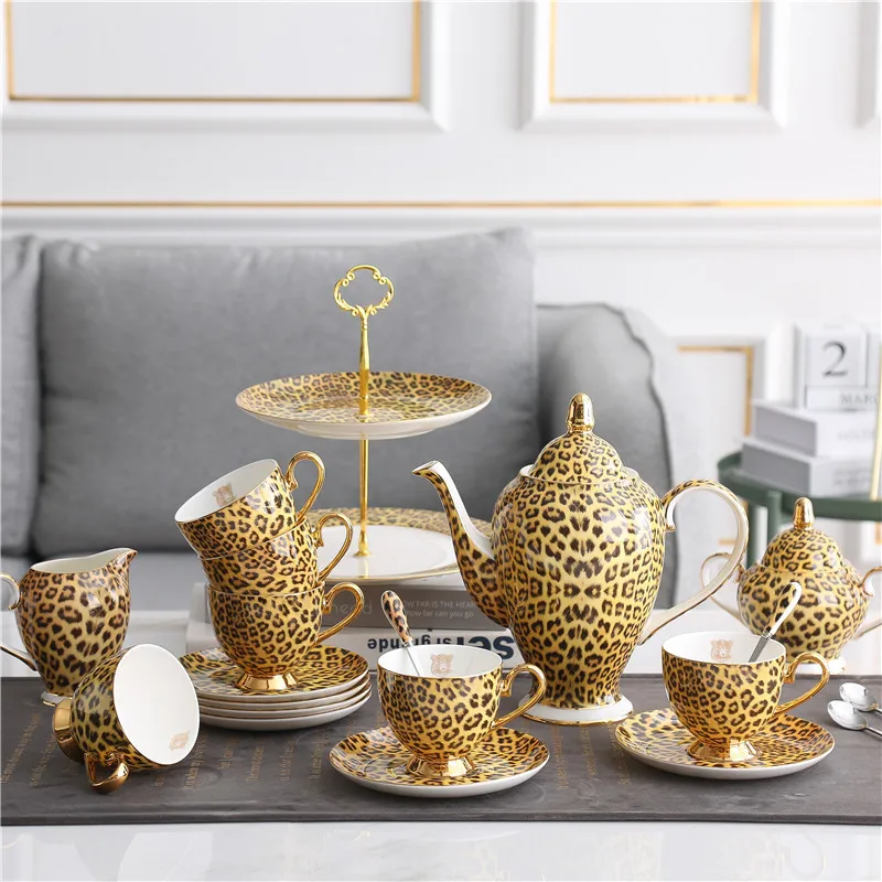 

Leopard Print Bone China Coffee Set Luxury Porcelain Tea Set Pot Cup Ceramic Mug Sugar Bowl Creamer Teapot Drinkware Coffeeware