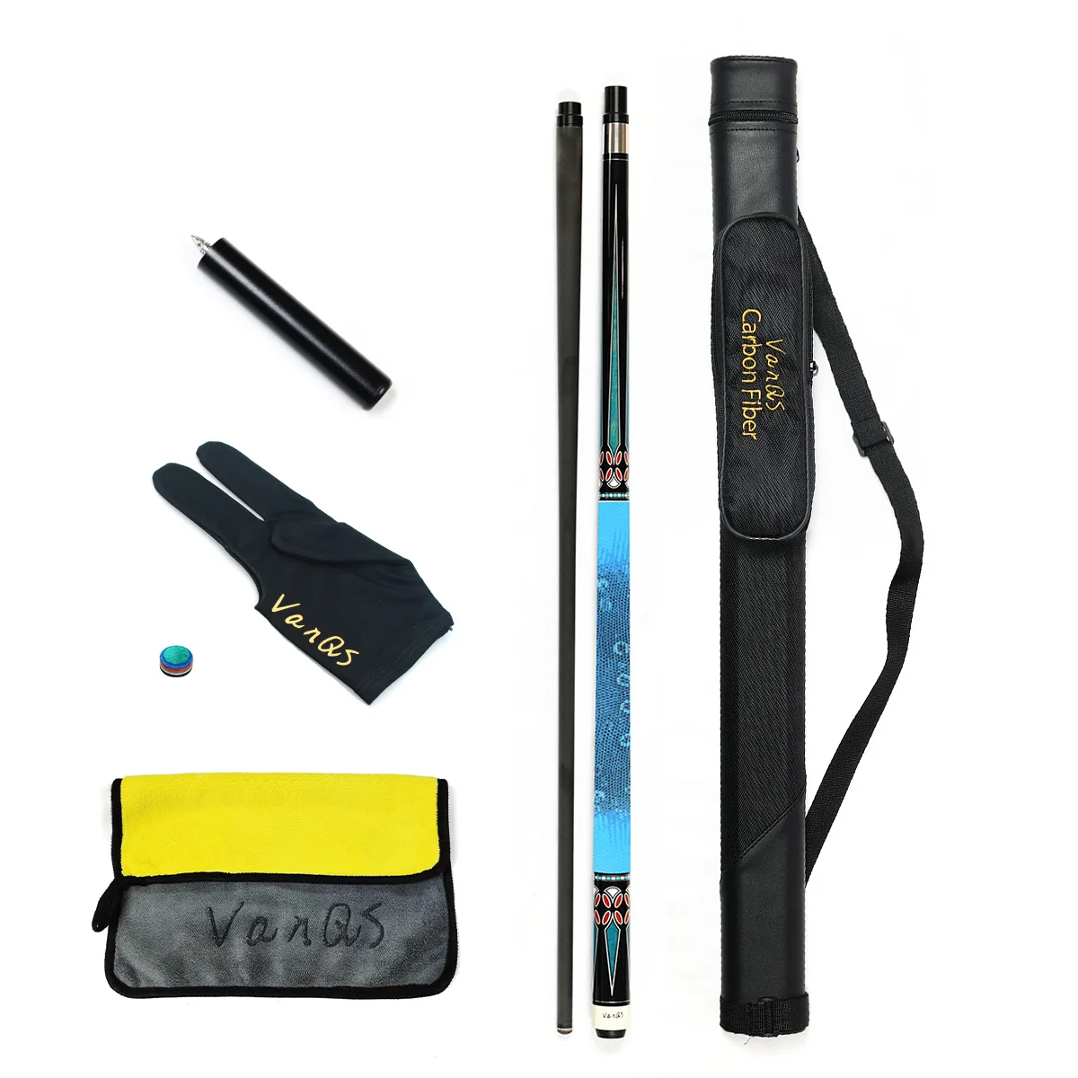 Premium Carbon Fiber Shaft Genuine Grip With Uni-lock Joint 1/2 Billiard Pool Cue Kit with Bag Accessory Set for Sale