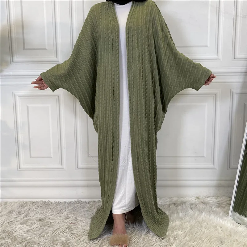 

Latest Autumn & Winter Butterfly Sleeve Open Loose Islamic Clothing of Cheap Women Muslim Knitwear cotton Sweater Dresses, 4 colors