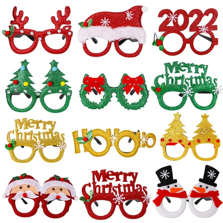 

Christmas Party Decorations Adult Children Eyewear Santa Snowman Antler Glasses Frame Glittered Eyeglasses Kids Favors Xmas Gift, Mix color or custom colors