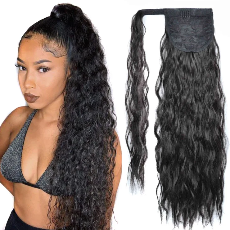 Mengyun Wholesale Ponytails Widen Long  Wavy Synthetic Ponytail Hair Extensions for Black Women Wrap Around Ponytail