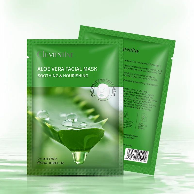 

2022 Own Label MSDS Skin Care Facemask Soothing Sublimation Aloe Vera Face Mask Moisturizing Aleo Vera Facial Mask With Logo