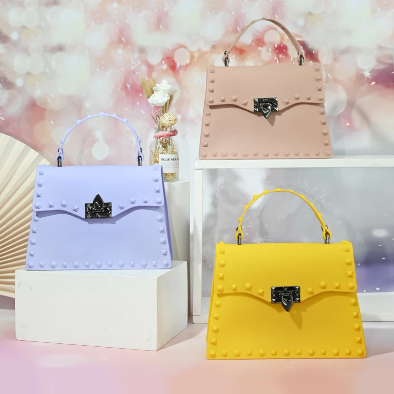 

Summer New Trendy Brand PVC Jelly Bags Women Handbags Ladies Shoulder Bag Rivet Purses Handbags, 13 colors