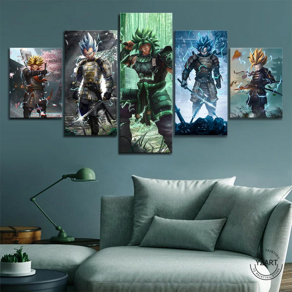 

5 Pieces Dragon Ball Oil Painting Anime Artwork Canvas Art Paints Wall Decor Stickers Living Room Decor Goku Oil Painting Murals, Multiple colours