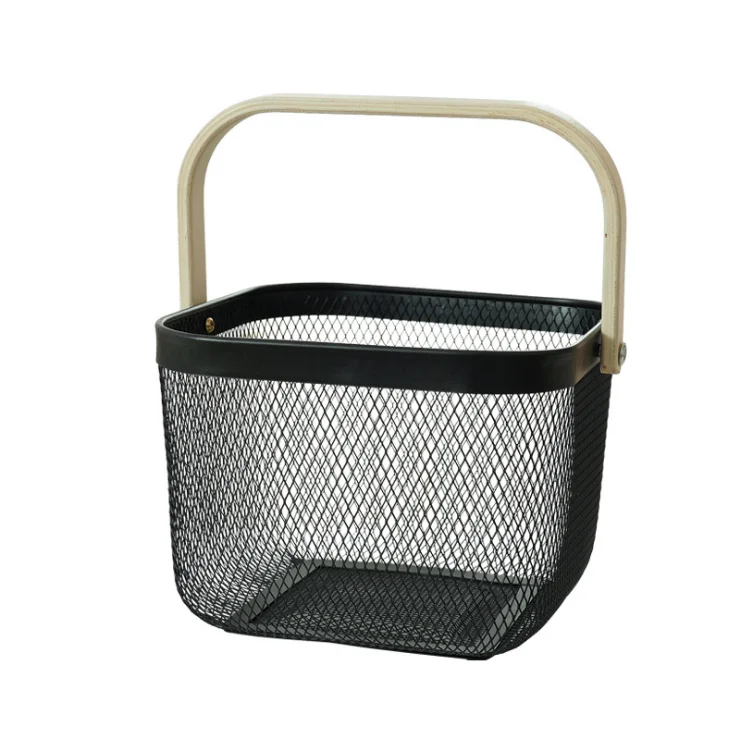 

Export home fruit metal storage basket handle small portable basket, Blue,yellow,pink