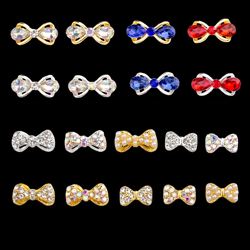 

NAR006 wholesale 18 styles 1pc 3D Nail Glitter Rhinestone Crystal Jewelry Gold Bow Shape for Nails art designer