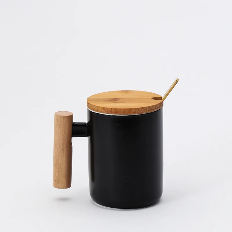 

Custom Ceramic Travel Mug Porcelain Tea Coffee Mug With Wooden Handle