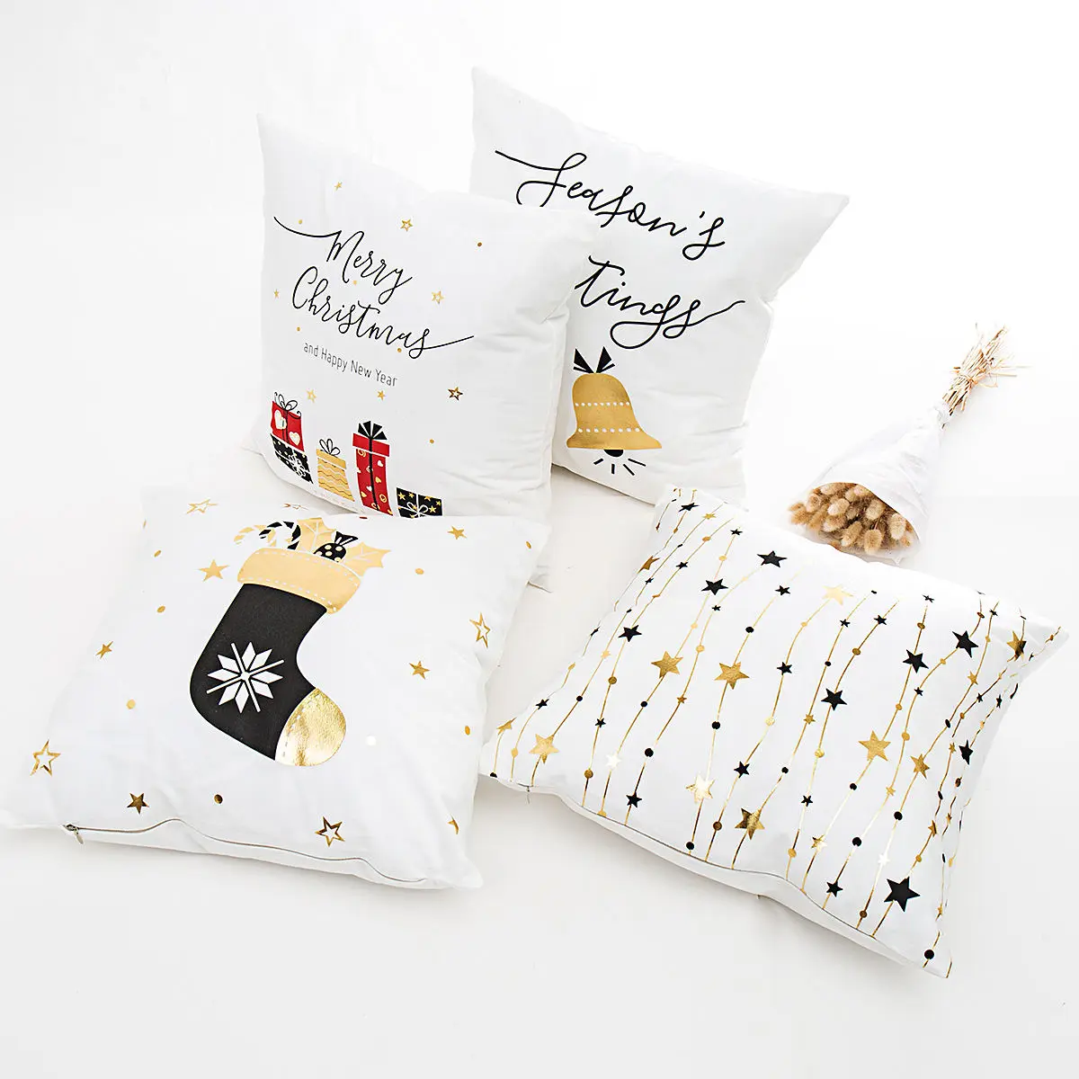 

Wholesale 45*45cm Geometric Pattern Printing Merry Christmas Jacquard Knitted Christmas Cushion