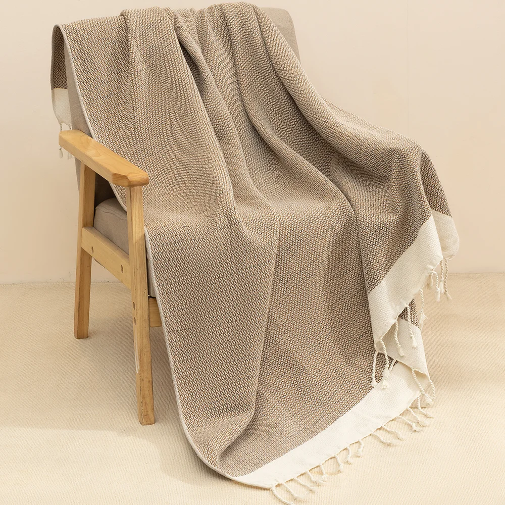 Wholesale 100% Cotton Woven Turkish Towel Blanket Solid Pattern Modern Style Home Anti-Static Four Seasons Custom Logo Printing
