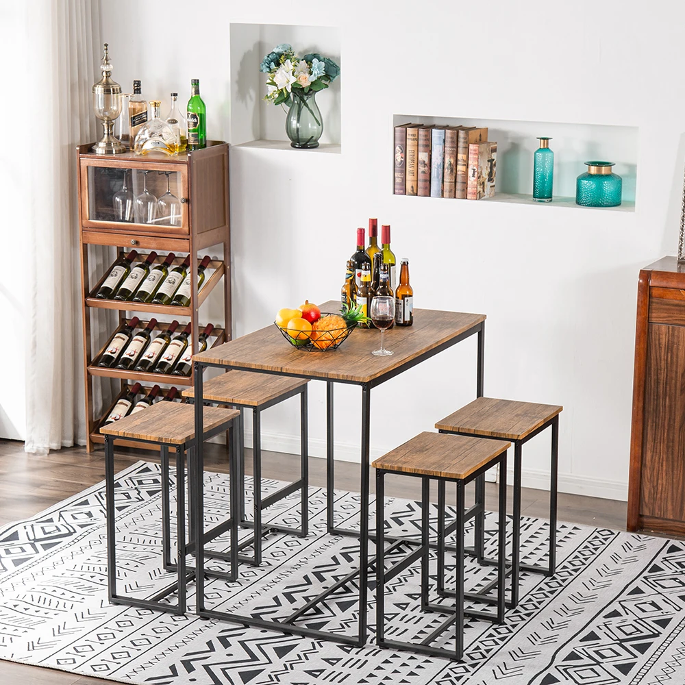 

High Bar and Cafetable and Chair Set Simple Eucalyptus Pattern 87cm Dining Room Set Home Furniture-dining Room Furniture Modern, Light walnut color