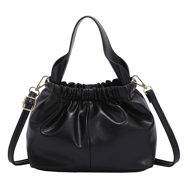 

Fashion solid color PU soft leather stitching folds ladies small handbag trendy shoulder bag mobile phone key messenger bag