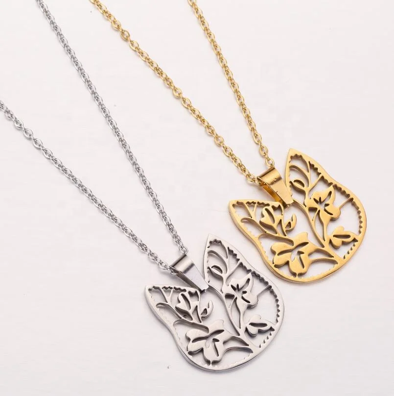

joyeria Collar Origami Cat Stainless Steel Jewelry Cute Animal Pendants&Necklaces For Women choker collares