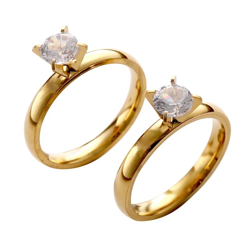 

Simple couple engagement wedding hand-studded ring