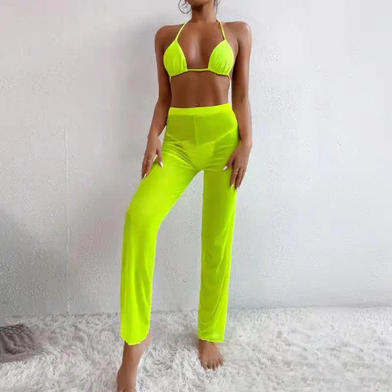 

YS2172 2022 New arrivals 3 piece bikini mesh swimwear sets women swimsuit cover up