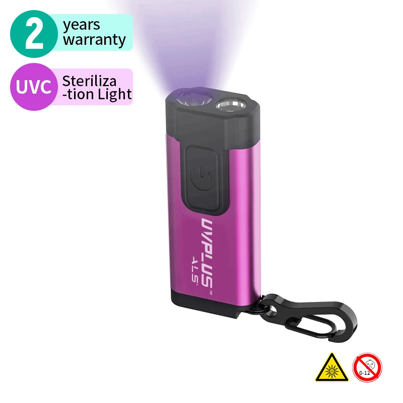 ALS UV sterilization keychain flashlight Ultraviolet ray Rechargeable UVC led torch light