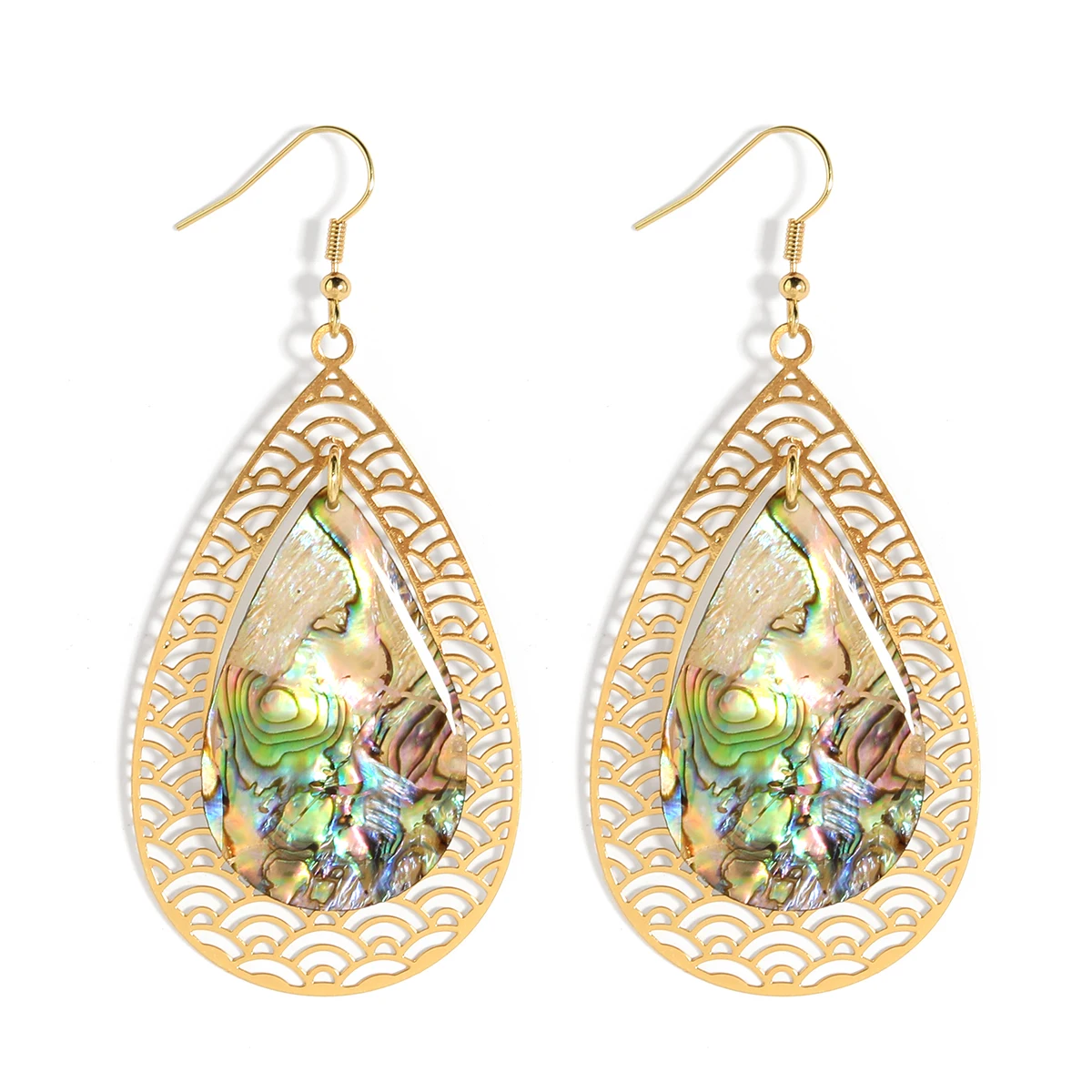 

Latest hawaiian teardrop gold copper Abalone shell earrings artificial jewellery manufacturers in china