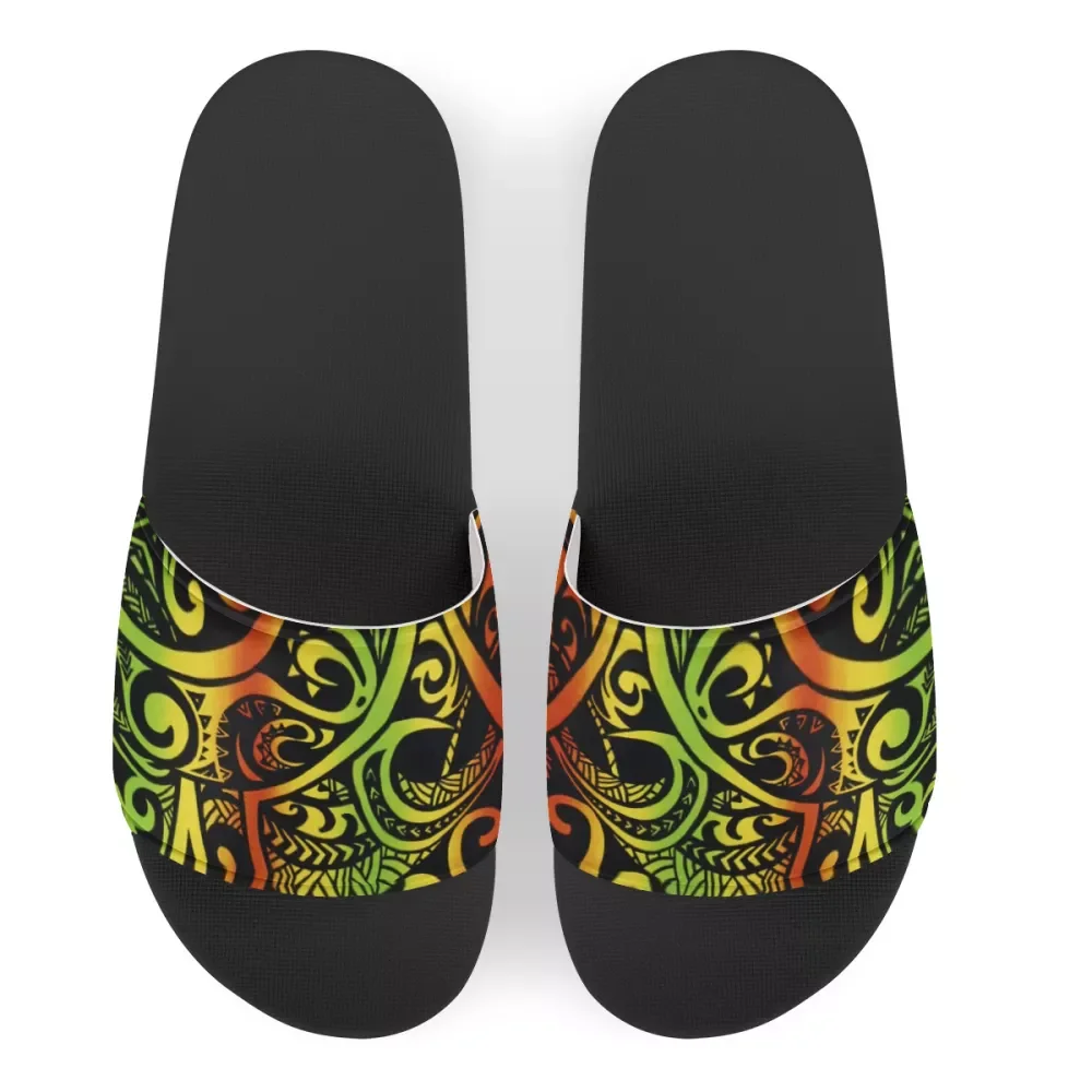 

Polynesian Tribal Design Reggae Color Printed Beach Slippers Freely Curvy Ladies Slippers Environmental PVC Flat flip flop, Customized color