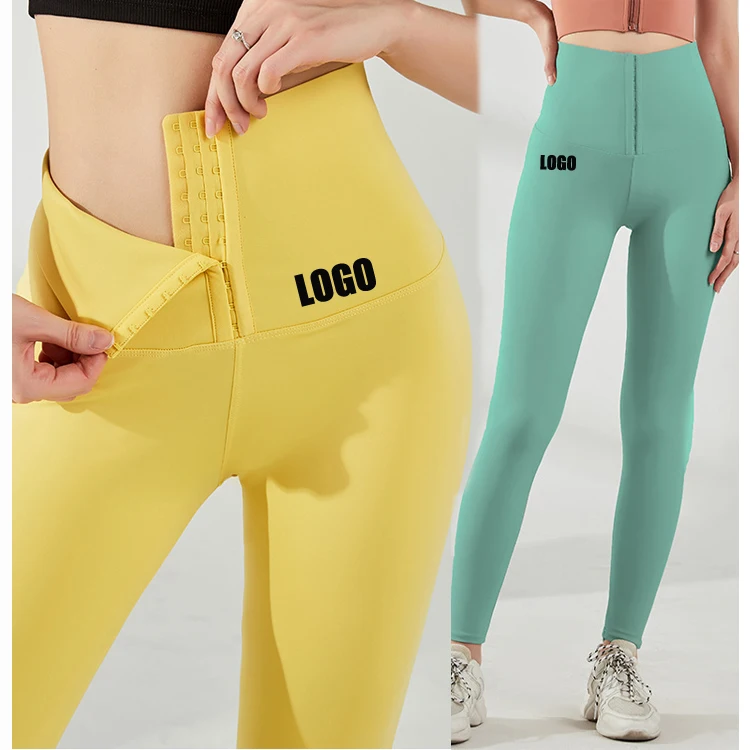 

Free Shipping Spot hot-selling buttoned high waist belly belt ladies yoga pants seamless leggings high waist pants, Customized color