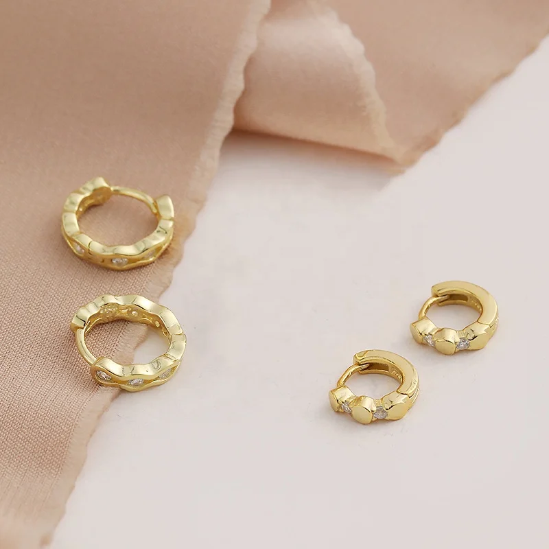 

Korean Fashion Geometric Zircon jewelry Women 14K Gold plated S925 Sterling Silver Huggie Hoop Earrings trendy, Gold silver