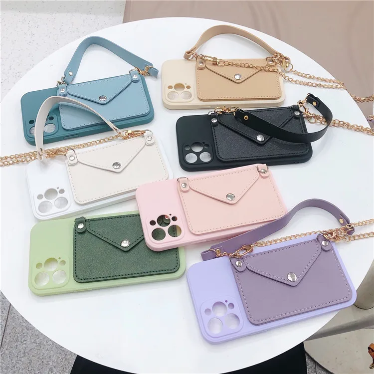 

Newest TPU Leather Card Holder Wallet Bag Back Cover Phone Case For Iphone 11 12 13 Pro Max, Blue,white,green,beige,black,pink,purple