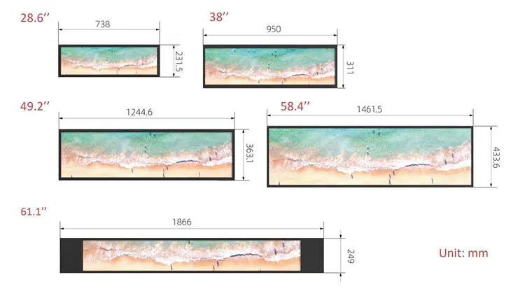 led digital signage supermarket advertising ultra wide touch screen monitor electronic shelf solution display lcd stretched bar