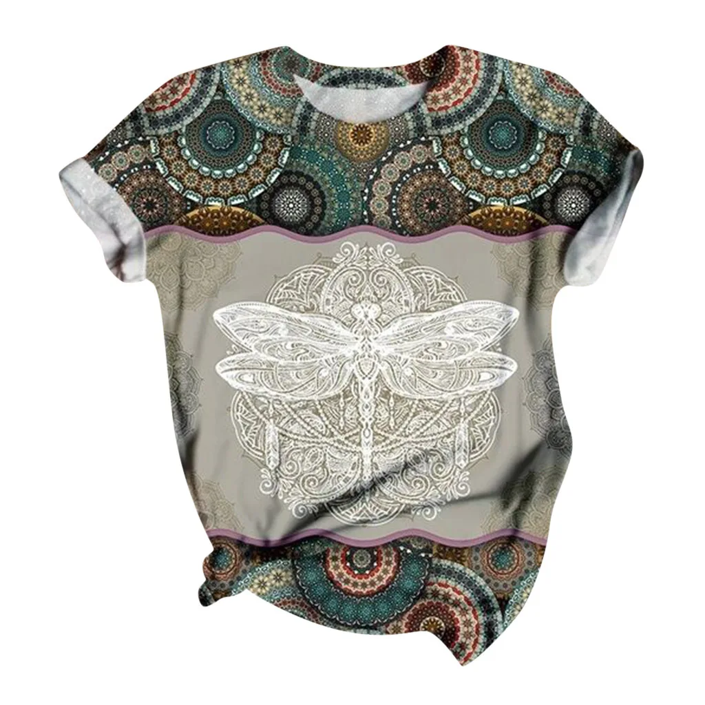 

Fashion layered digital printing fashion round neck short sleeve T-shirt women