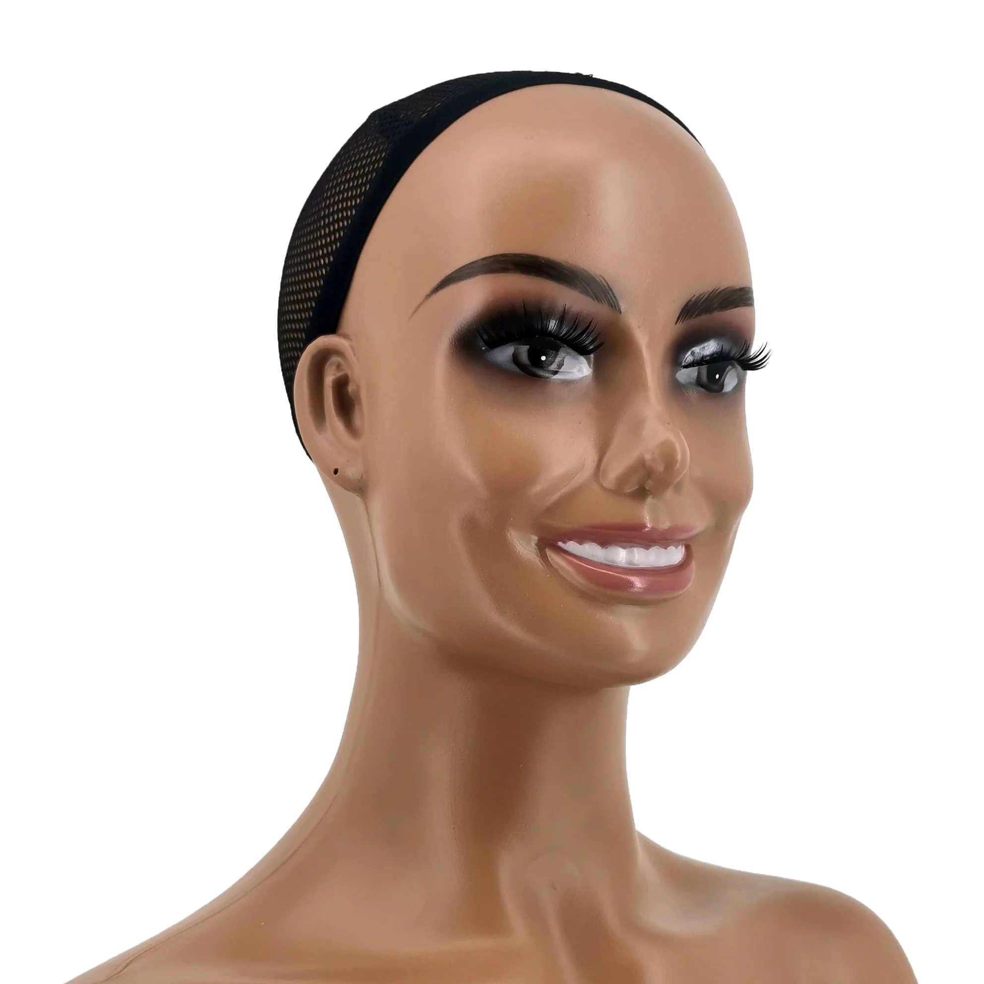 

Dropshipping PE smile realistic Lifelike dark wig display Female mannequin head with shoulders smiling head busts with eyelashes, Black,white......