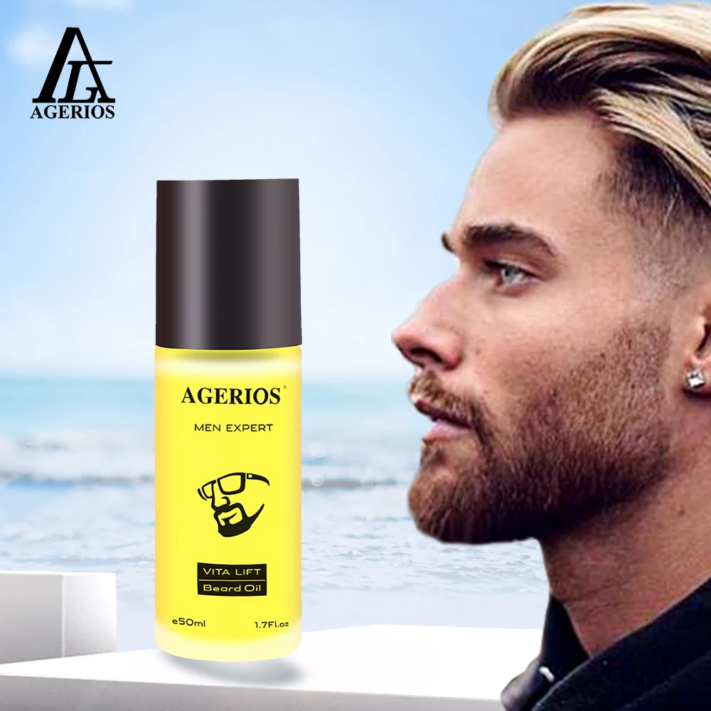 

AGERIOS Smells Amazing Great Hydrates Conditions Men's Beard oil Growth, Gold