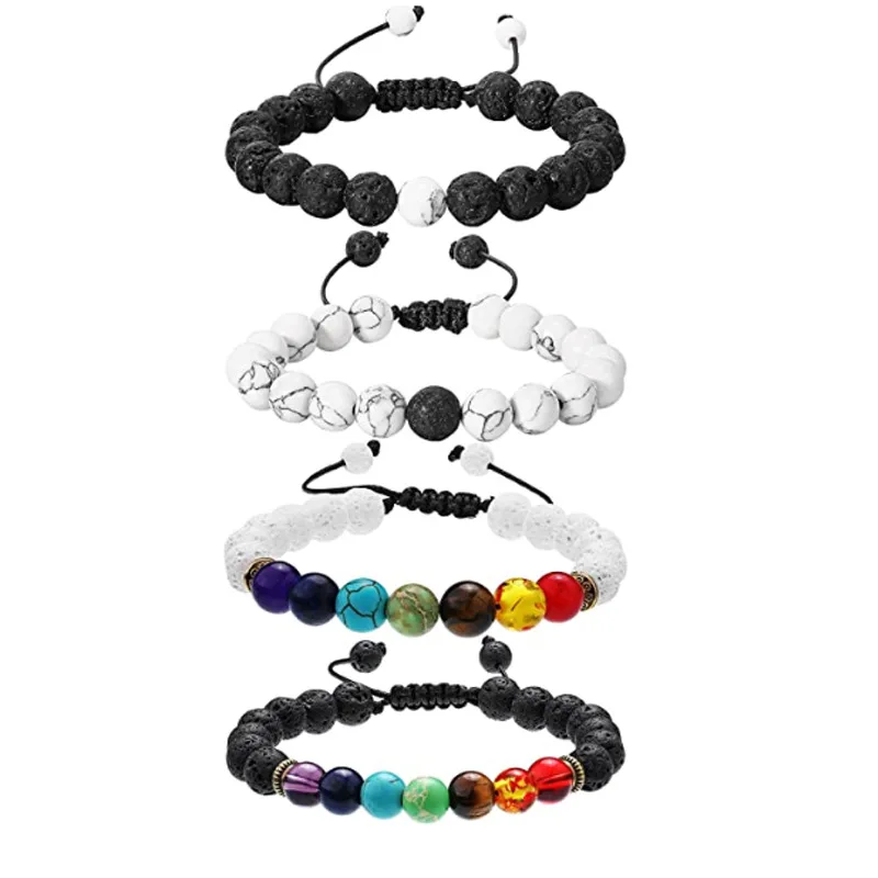 

Lava stone European and American Bracelet seven chakras Bracelet several sets of adjustable hand rope knitting accessories